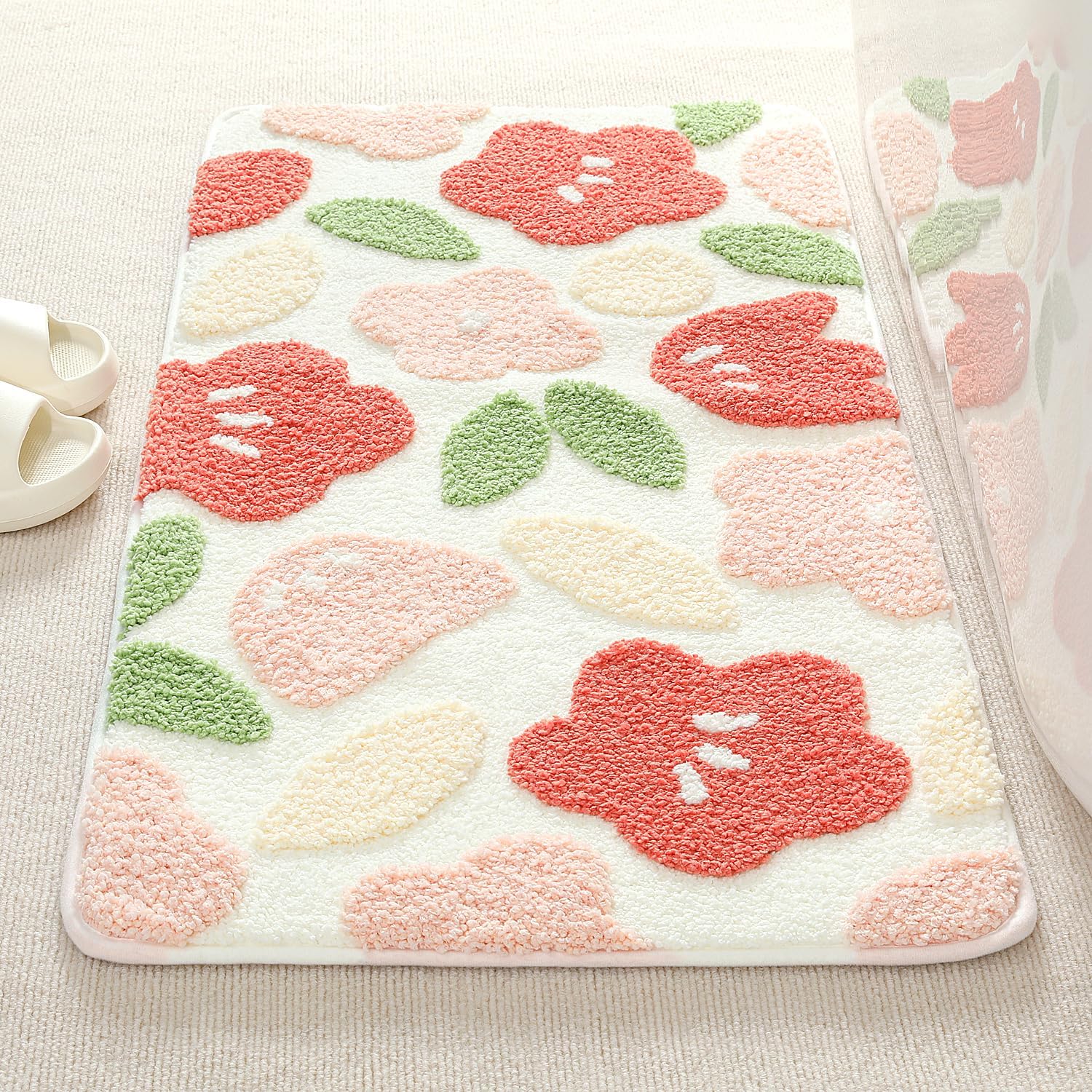 Molesun Floral Bath Mat, Bathroom Rug Non-Slip Soft Shower Rug Microfiber Cute Bath Rug for Kids, Water Absorbent Thick Shaggy Floor Mats for Bedroom, Kitchen, Home Decor, 20x40, Flowers