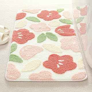 Molesun Floral Bath Mat 16x31, Soft Absorbent Microfiber Bath Rugs | Cute Bath Rug Non-Slip, Machine Wash Bathroom Rug for Kids, Water Absorbent Floor Mats for Shower Bedroom Kitchen Home Decor