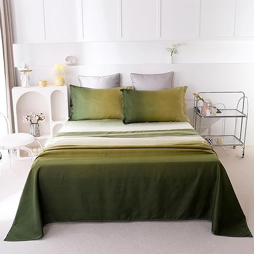Mengersi Juego de sábanas degradadas, sábanas coloridas, sábana bajera color oliva, sábana encimera, fundas de almohada, extra suaves, bolsillos