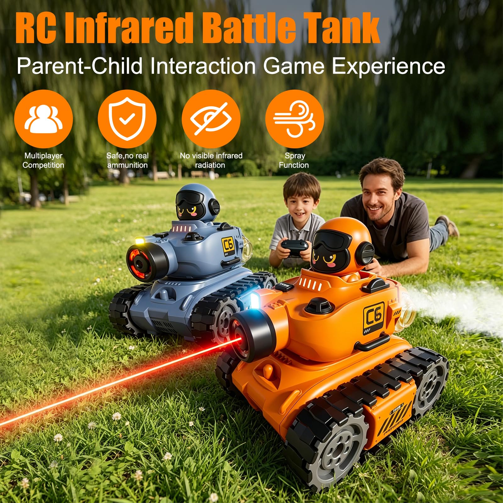 2 Piezas Teledirigido Tanque de Combate, RC Coche Panzer de Infrarrojo | 2.4 GHz RC Batalla Carro Cisterna con HP Station y Modo de Lucha en Equipo, Regalo de Cumpleaños para Niños Más de 6 Años
