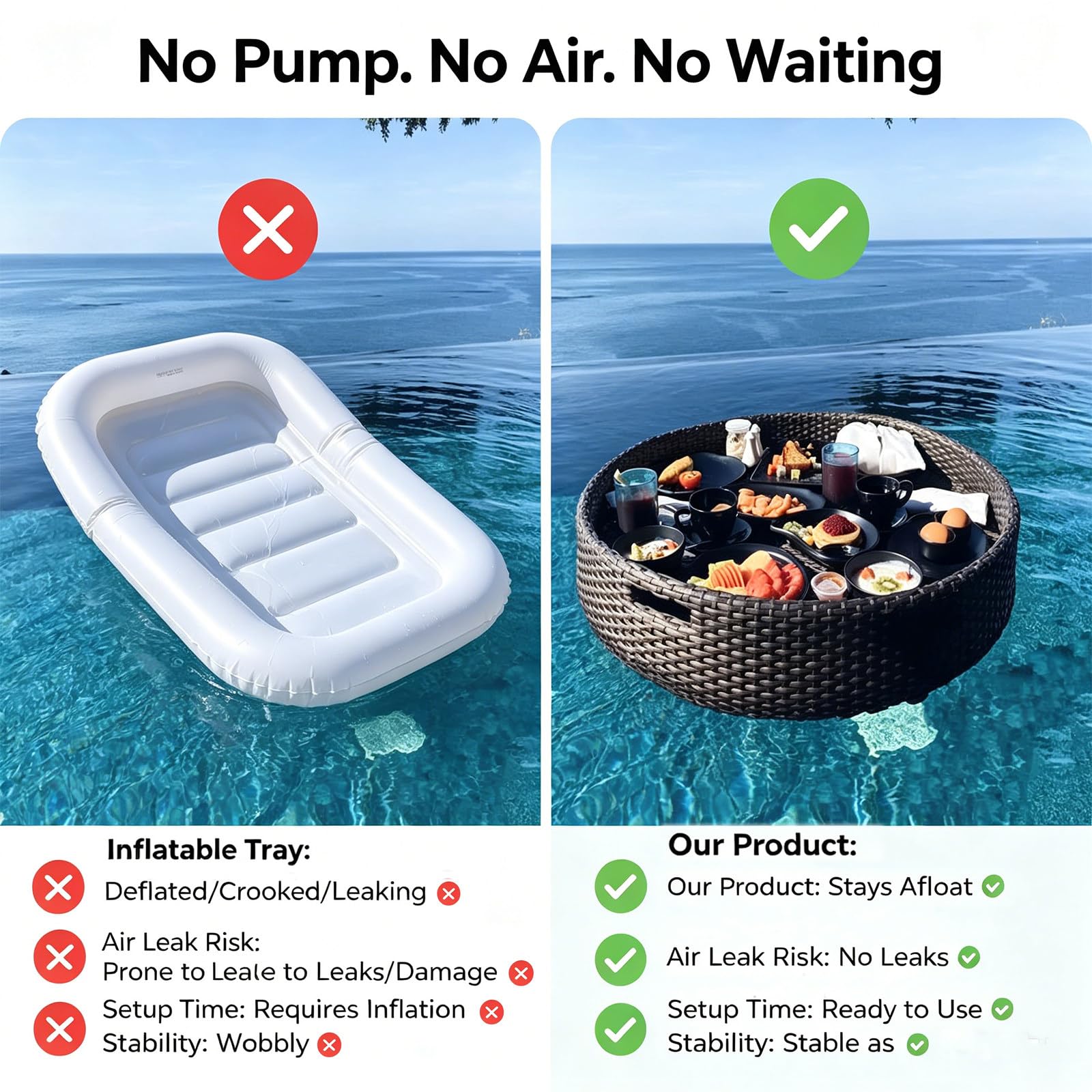 Barra Galleggiante Piscina – Gomma massiccia, protetto UV & Resistente Acqua salata – per Festa Piscina, Lago o Patio Rectangle-White