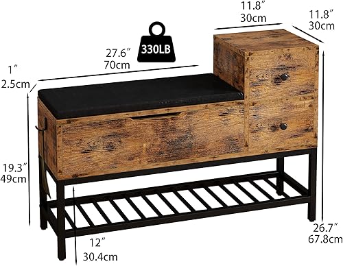 Miniatura 10 de IRONCK Banco de almacenamiento banco de zapatos de entrada con espacio de almacenamiento abatible y 2 cajones con capacidad para hasta 330 libras