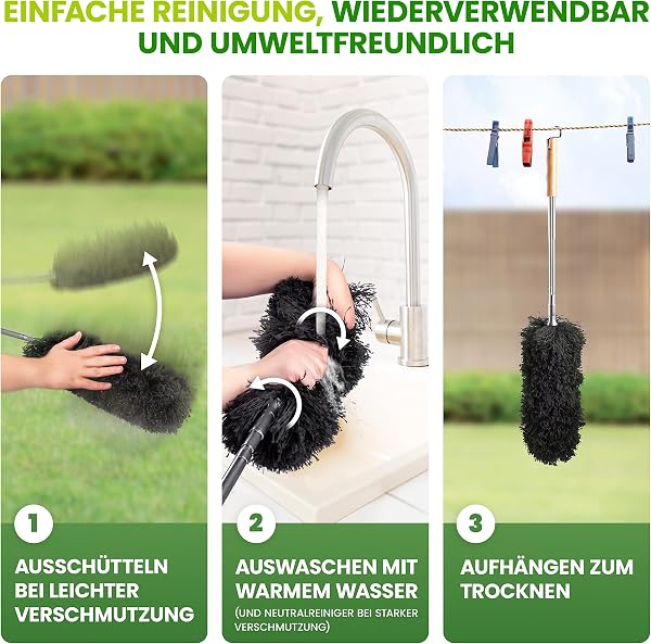 BAMBUA Staubwedel Teleskop - Effektiver Staubfänger mit erstklassiger Mikrofaser - Nachhaltiger Bambusgriff - Premium Staubwischer inkl. Mikrofasertuch - Teleskop Staubwedel lang ausziehbar (140cm) - 5