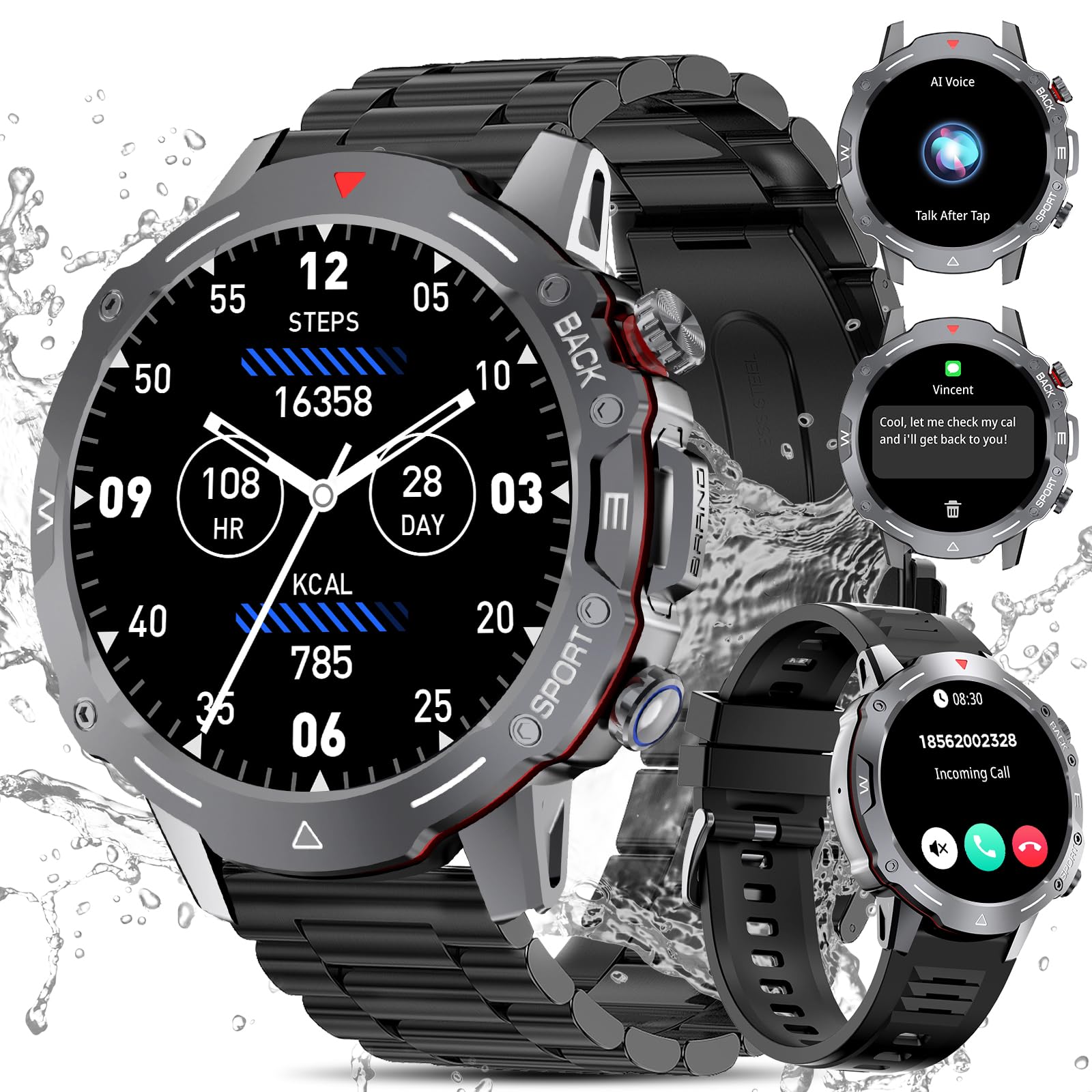 YYKY 2024 Reloj Inteligente Hombre con Llamada (2 Correas), 1.39" Smartwatch con 24/7 Pulsómetro Presión Arterial SpO2, Monitor de Sueño, Función Femenina, 120+ Modos Deportivos, para Android iOS