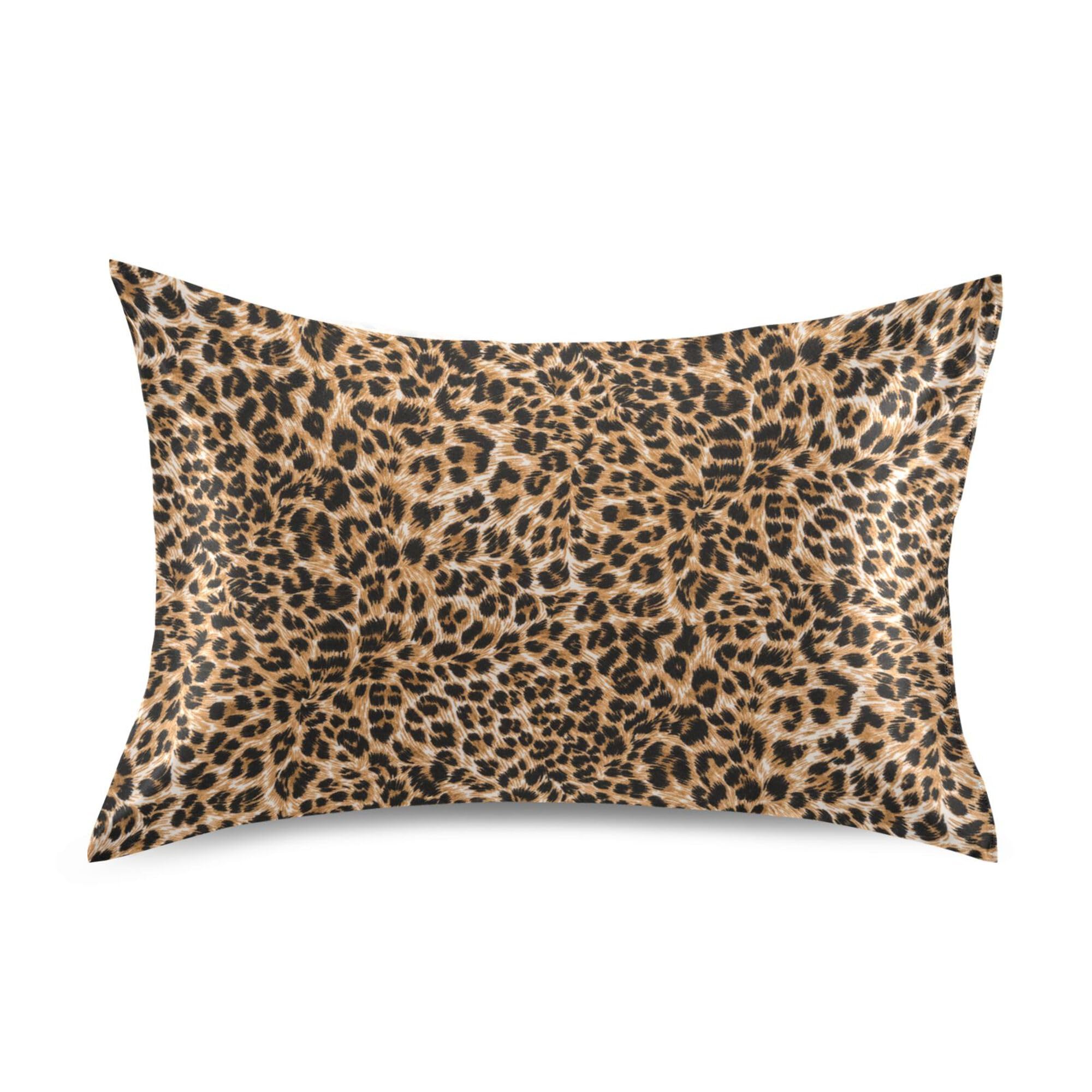 Brown Leopard Camo Silk Satin Pillowcase for Hair and Skin Envelope Closure Soft Silky Wrinkle Resistant Bedroom Bedding Standard Size Pillow Cover 1pc 20x26in