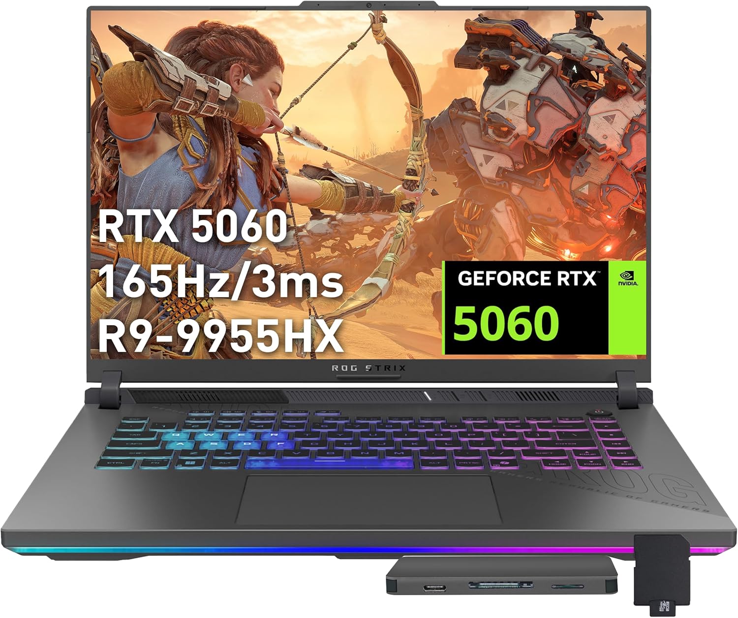 ASUS ROG Strix G16 16" WUXGA 165Hz Gaming Laptop, AMD Ryzen 9 9955HX, GeForce RTX 5060, 64GB DDR5, 5TB Storsge(4TB SSD+1TB Docking Station Set), 4-Zone RGB Backlit Keyboard, Wi-Fi 6E, Win 11, Gray