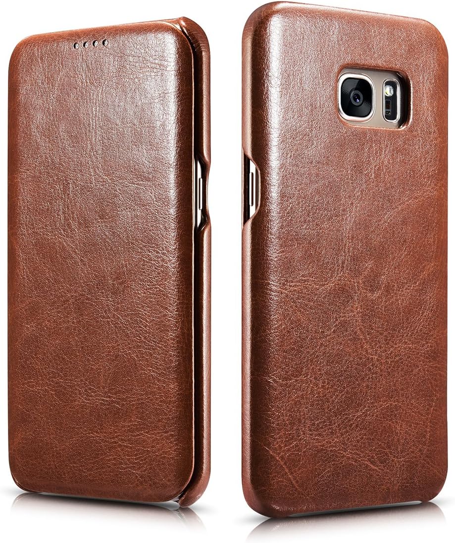 Galaxy S7 Edge Leather Case + Free Screen Protector, MyyTek Vintage Wallet Case Side Open in Ultra Slim Style, Flip Folio Cover for Samsung S7 Edge 5.5 Inch (Edge Brown)