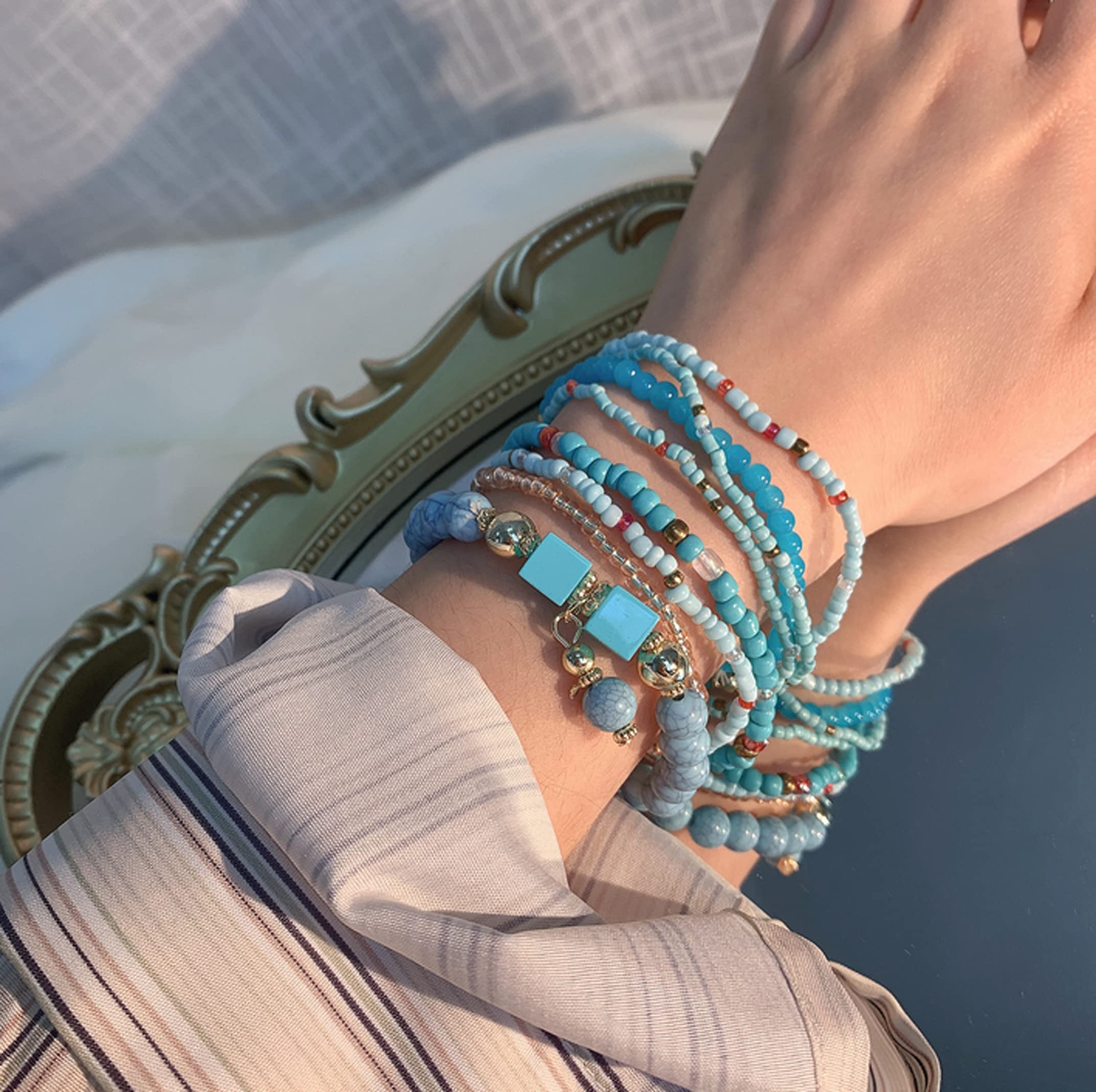 CFWSHJ Bracciale Elasticizzato con Perline Multistrato da Donna Braccialetti con Perline impilabili Bohemien Bracciale con Perline Elasticizzate Boho