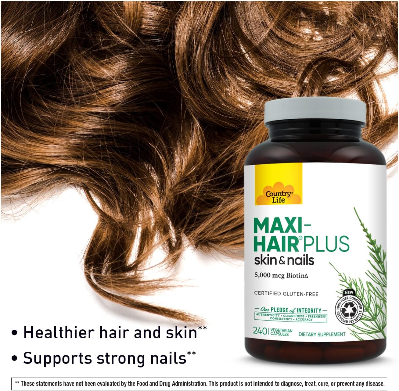 Country Life, Maxi-Hair Plus Biotin, Supports Healthy Hair, Skin and Nails, Daily Supplement, 240 ct - Image 5
