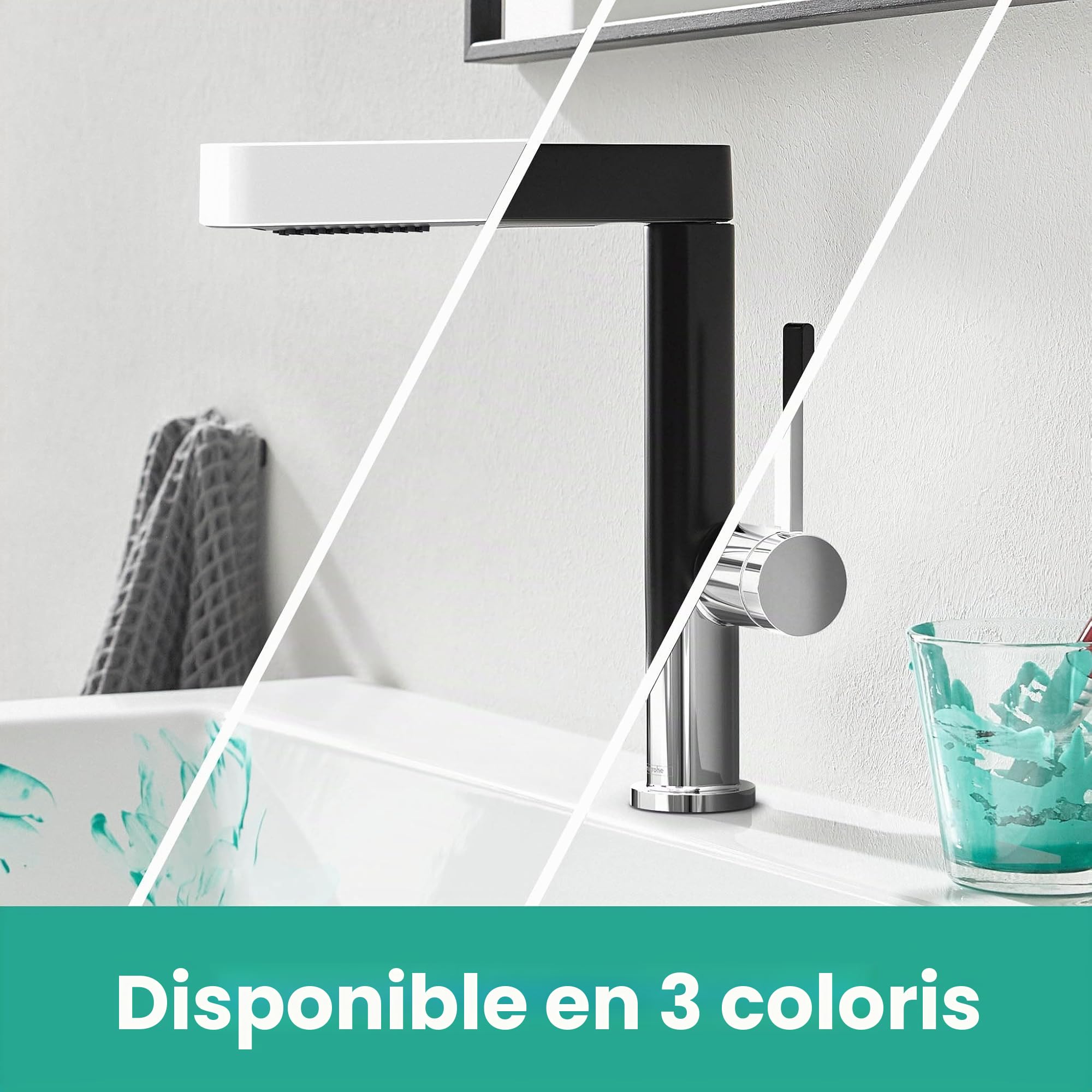 hansgrohe Finoris - Mitigeur de lavabo avec vidage Push-Open, avec douchette extractible, Robinet de salle de bain avec hauteur sous bec 229 mm, économie d'eau (EcoSmart), Chromé, 76063000