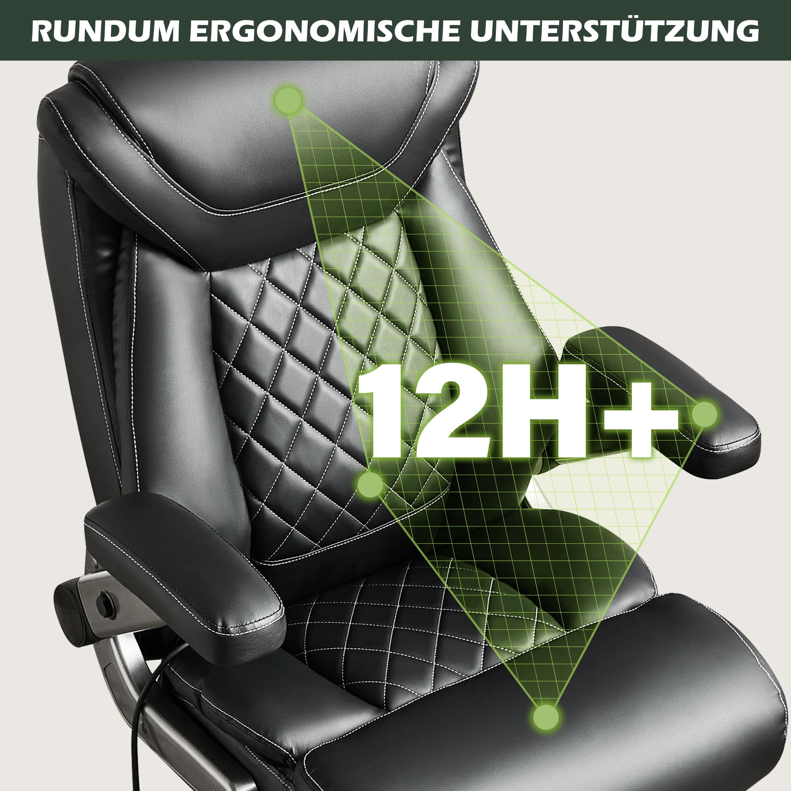 Bosmiller Chefsessel Bürostuhl 250kg Belastbarkeit Ergonomischer Bürostuhl Schreibtischstuhl mit Verstellbare Armlehnen