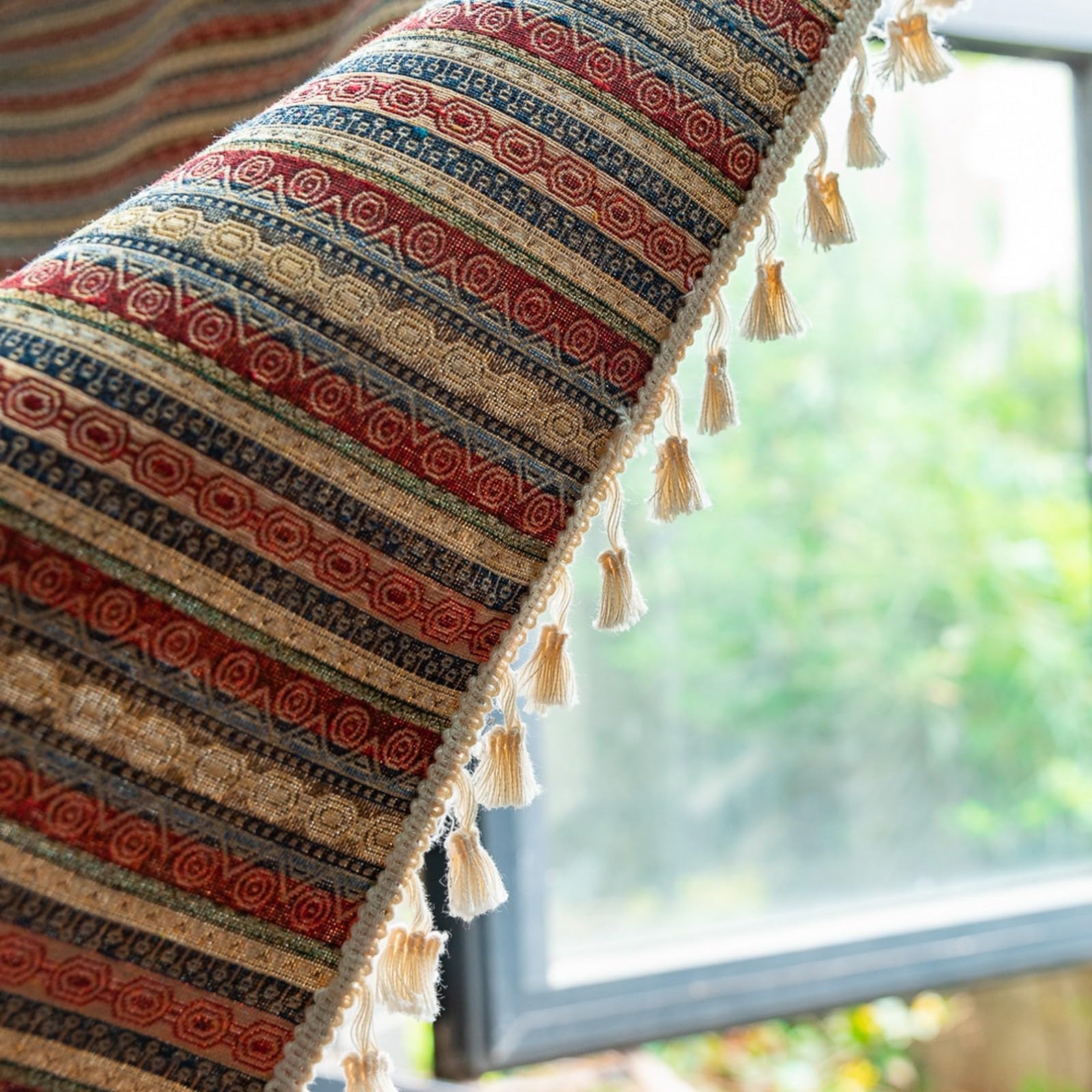 A.Monamour Tenda Interni Traslucido Semi Oscurante Boho Decorativo con Nappe a Righe Effetto Lino Tessuto Tende a Pannello Porta Finestra per Camera da Letto Soggiorno Cucina, 1 Pezzo, arancione
