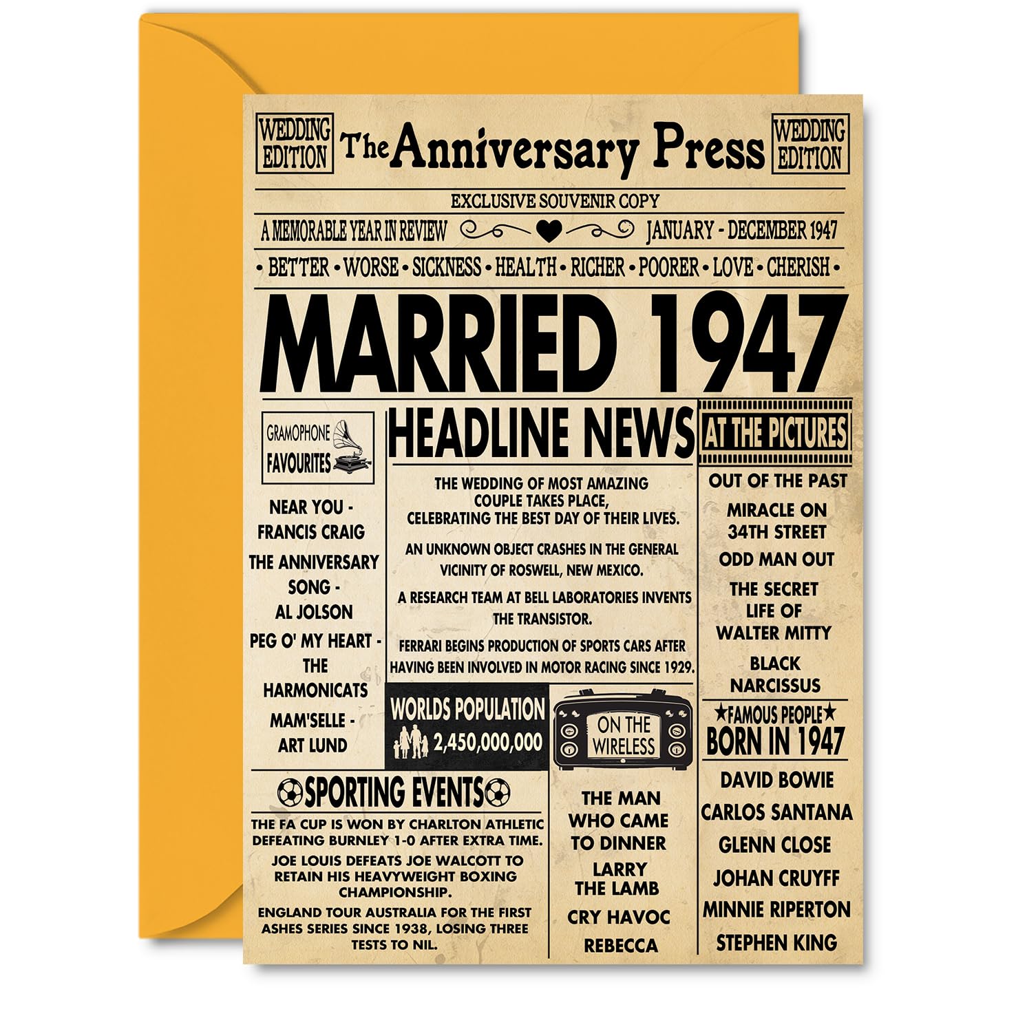 79th Anniversary Cards for Men Women - Married 1947 Newspaper - 79 Wedding Anniversary Card for Husband Wife Grandma Grandad Nan Vintage Retro 1947, A5 Greeting Cards