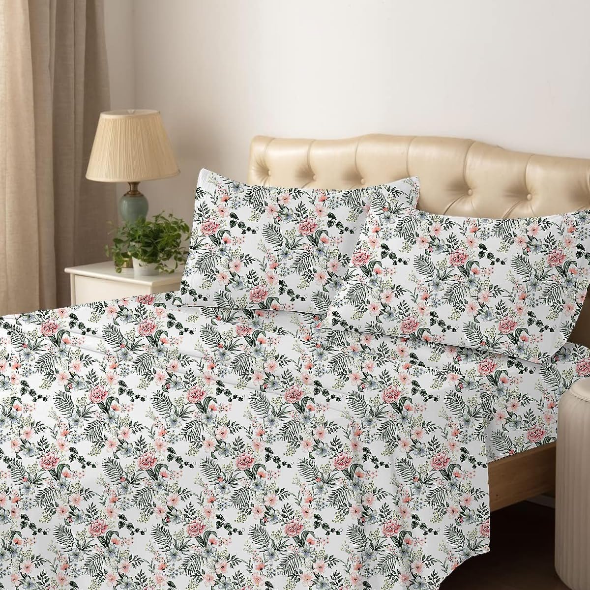 Bedsheet King Size Bed 100% Microfiber | 1 King Size Bedsheet Microfiber (108 x 108 Inch) and 2 Pillow Covers (Petal Dream) (B0D92868F4) Amazon Price History, Amazon Price Tracker