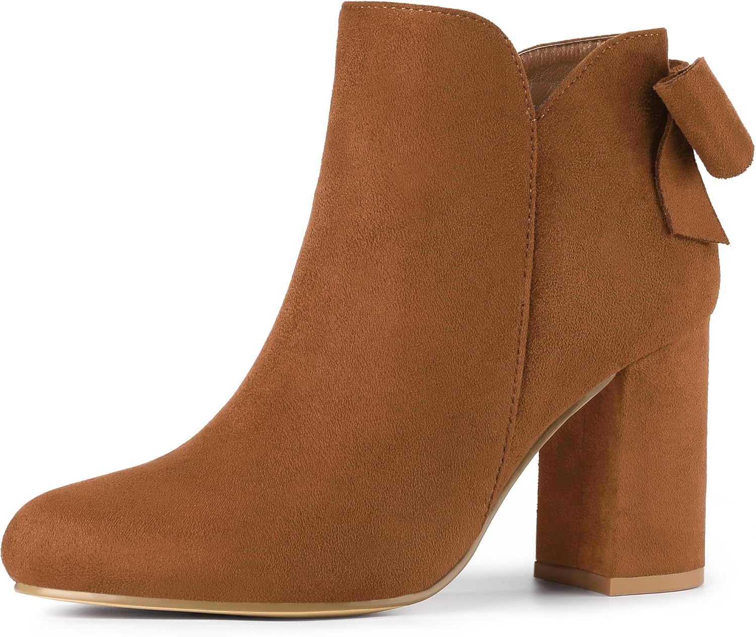 Allegra K Women's Round Toe Bow Decor Chunky Heel Ankle Boots