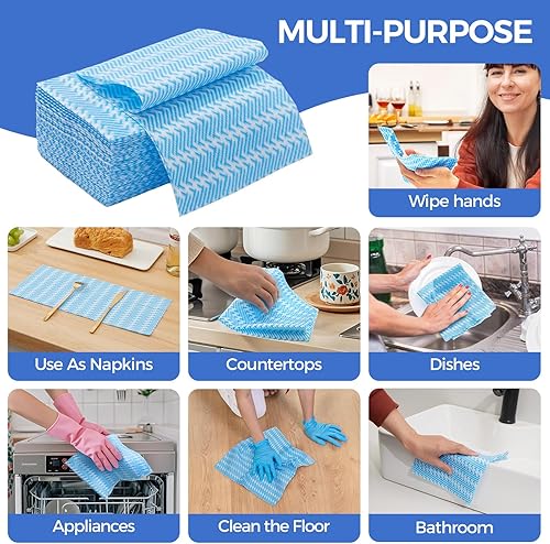 Miniatura 4 de Peachicha Paño de limpieza desechable para cocina, toallas de cocina duraderas, toalla de limpieza reutilizable para el hogar, 50 unidades, azul