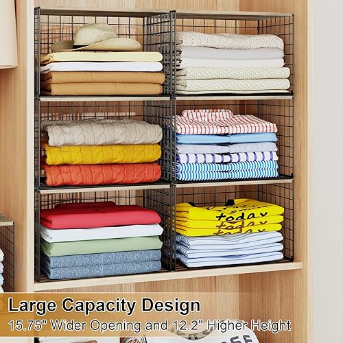 Miniatura 4 de Organizadores de armario ampliados y elevados y estantes de almacenamiento con tablero superior, juego de 3 estantes apilables para armario, cesta