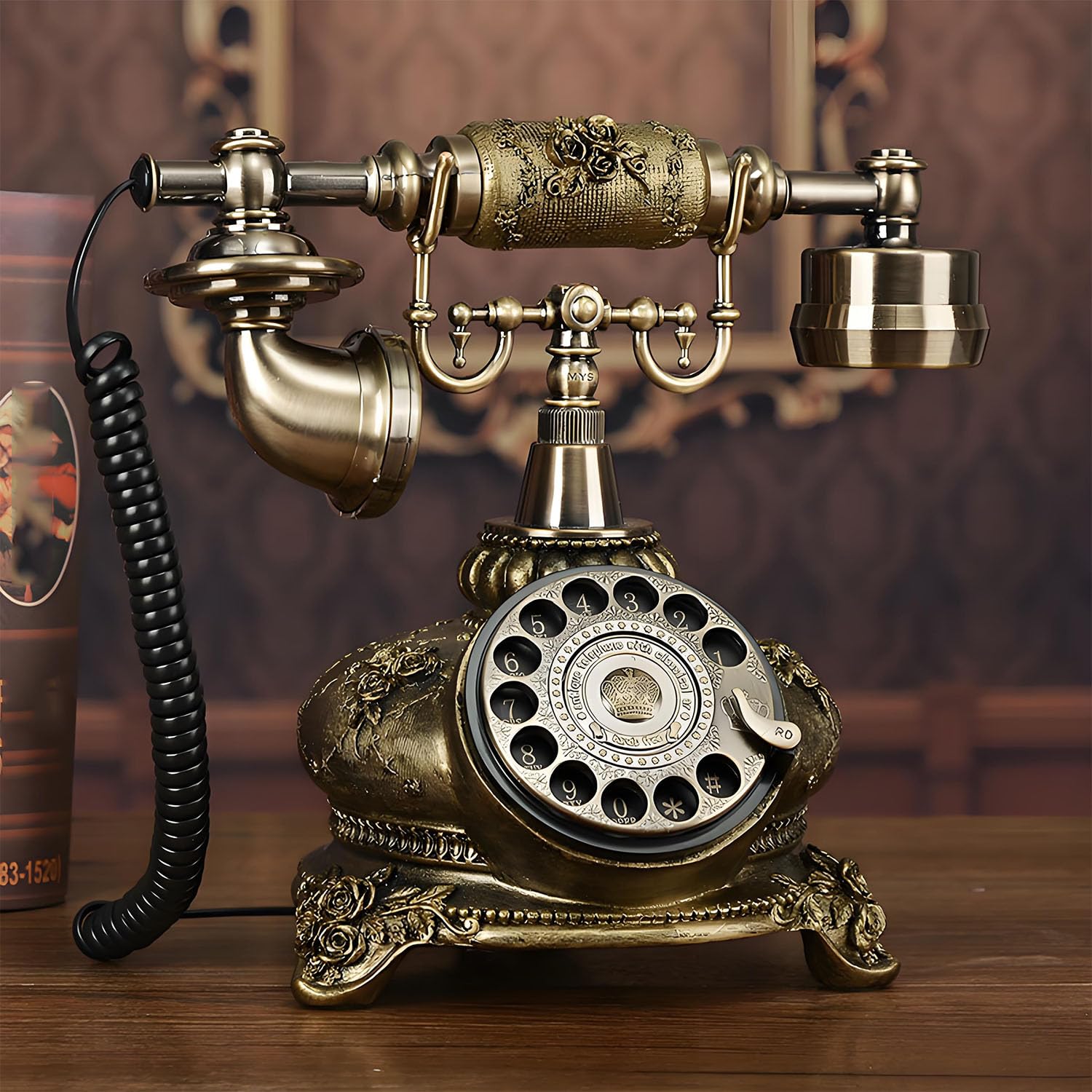 Classico Telefono da Scrivania Vecchio Stile, Telefono da Scrivania con Filo E Manopola Rotativa, Tastierino in Metallo, Slot per Schede E Funzione di Ricomposizione per Casa, Ufficio, Cinema