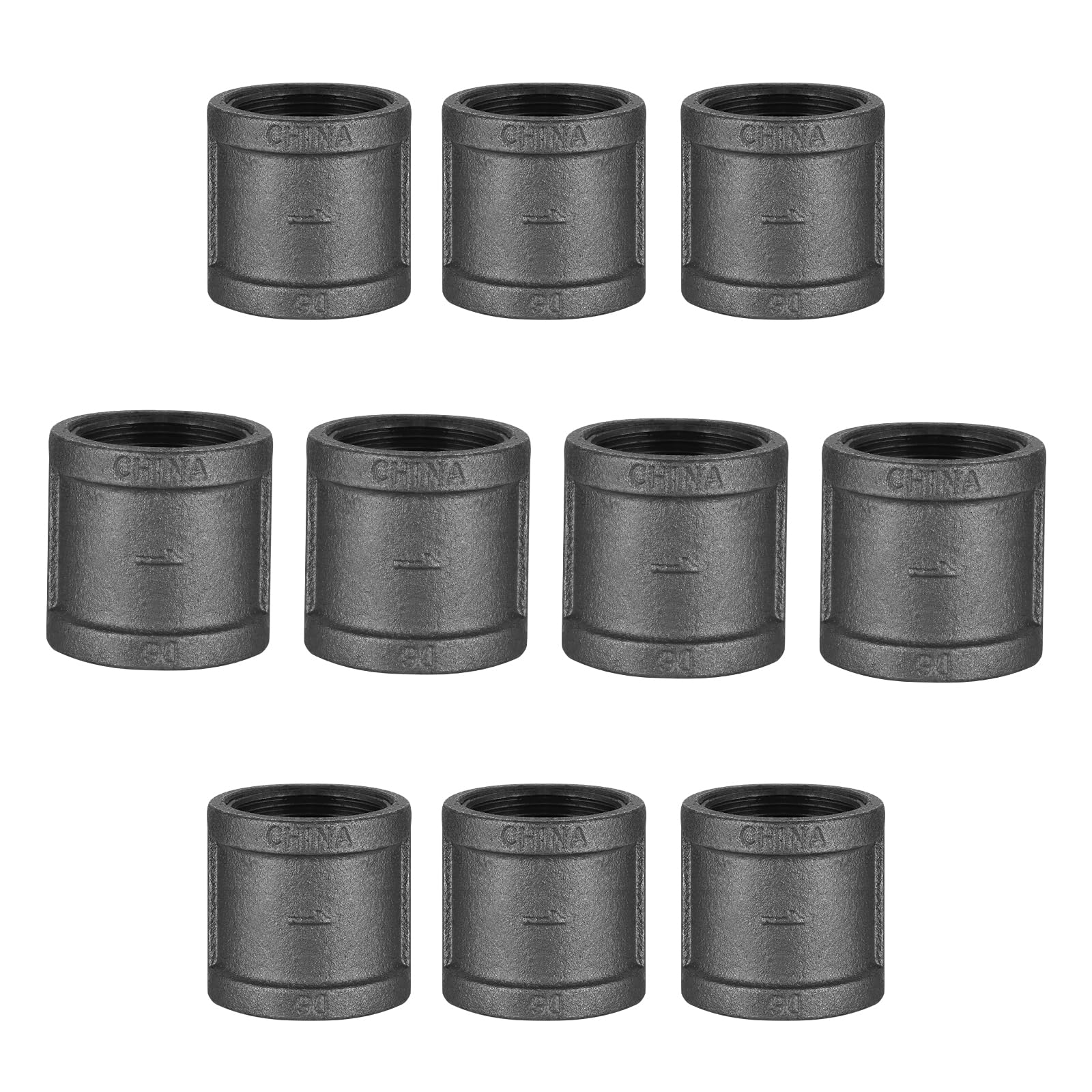 Home TZH 1" Pipe Fitting Coupling, 10 Pack Malleable Iron Cast Pipe Coupling for Steam-punk Vintage Shelf Bracket DIY Plumbing Pipe Decor Furniture (