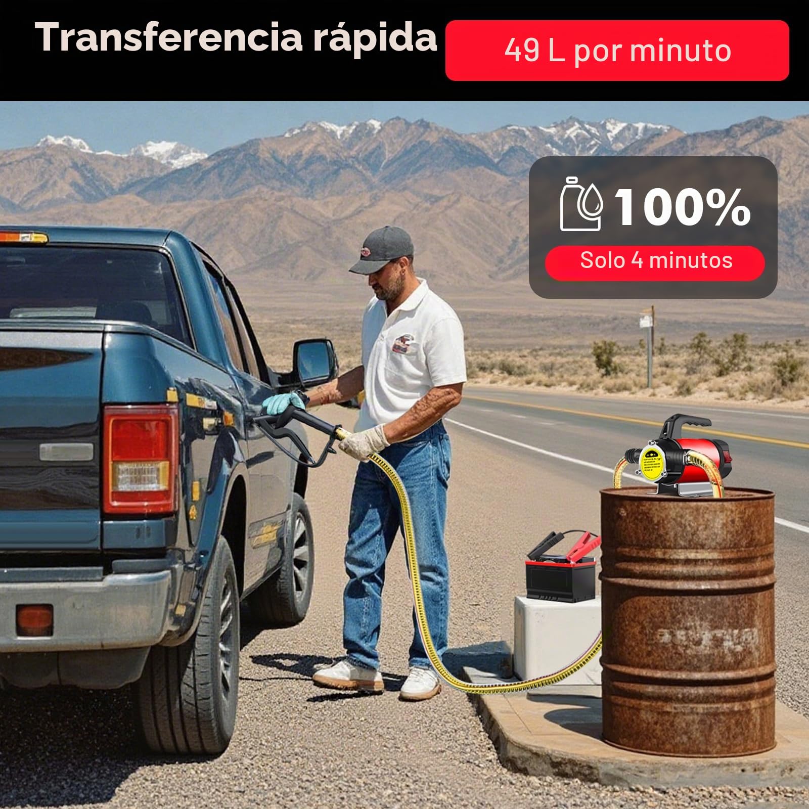 Bomba de Trasvase Diesel a Batería 50L/min, Eléctrica Bomba