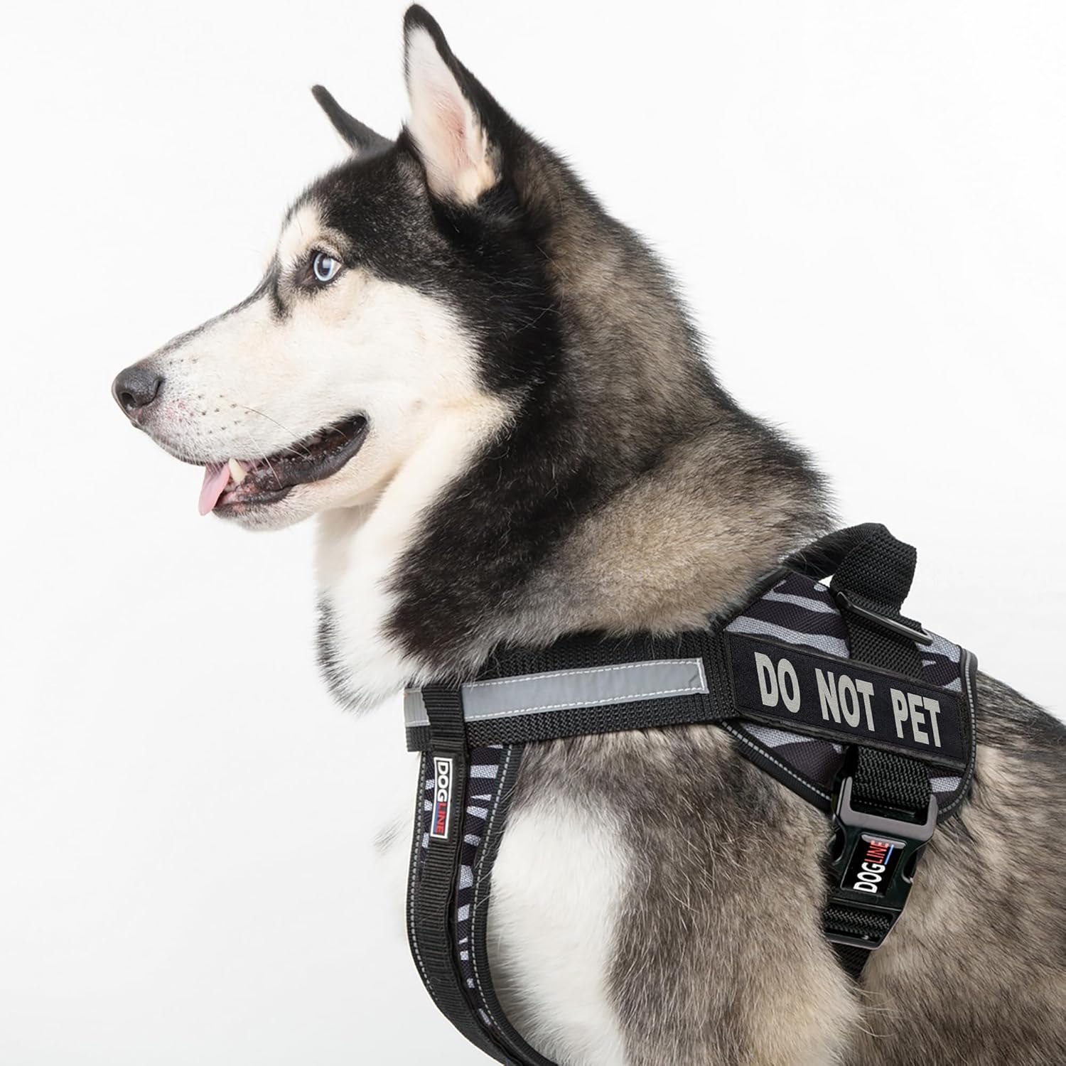 Dogline Unimax Dog Harness Vest with Do Not Pet Patches Reflective No-Pull, Adjustable Straps, Breathable Neoprene for Medical, Service, Identification and Training Dogs Girth 18 to 25" Zebra