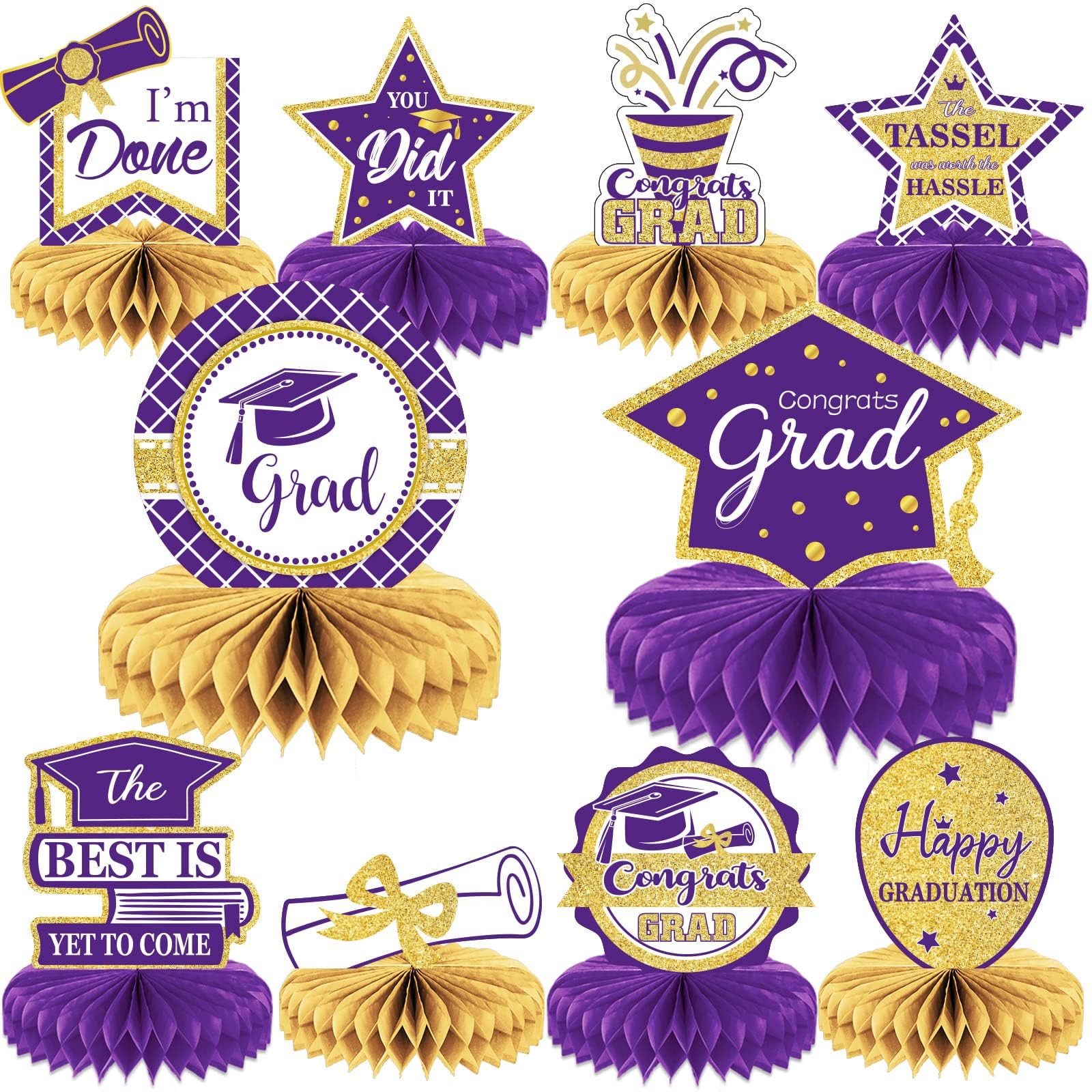 10PCS Class of 2026 Graduation Party Decorations 2026 Congrats Grad Honeycomb Centerpieces Congratulate Graduation Table Toppers for Congrats Grad