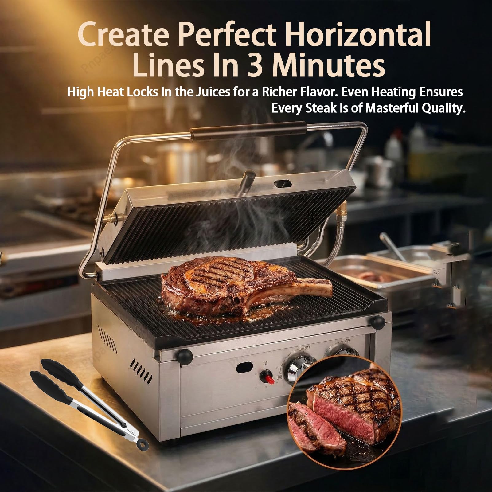 Plancha Grill Doble Salamandra para HosteleríA Superficie Ondulada,Temperatura Funcionamiento: 50-300 °C,para Cocinar Verduras, Carne, Filetes ElectricHeating