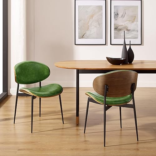 Miniatura 5 de Art Leon Sillas de comedor modernas de piel sintética, silla de escritorio de mediados de siglo sin ruedas, silla decorativa sin brazos con patas de