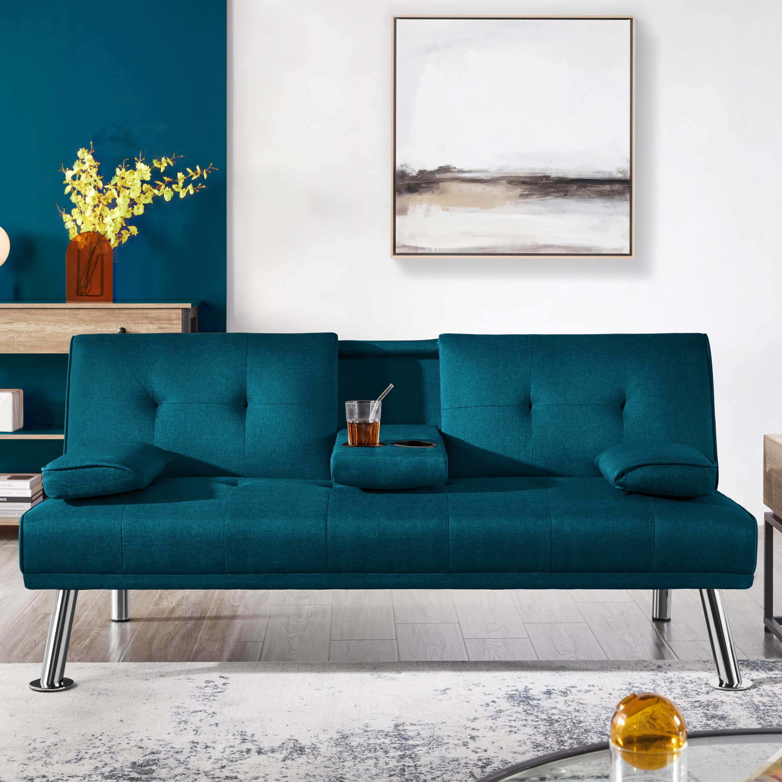 Yaheetech Klappbares Schlafsofa Couch Sofa mit Schlaffunktion Bettsofa mit Großer Liegefläche von 167 cm L × 94 cm B fürs Wohnzimmer/Schlafzimmer/Heimkino/Gästezimmer Blau