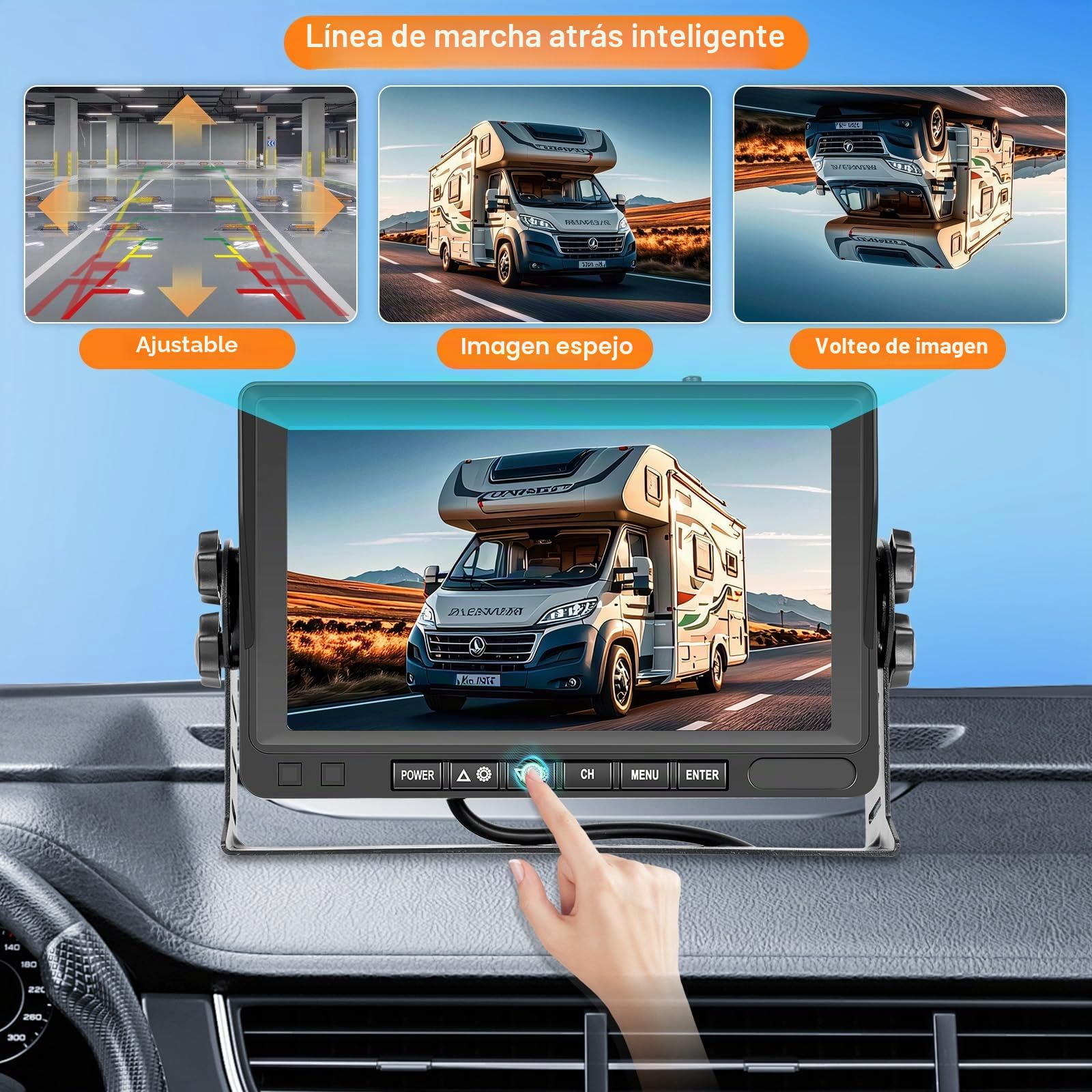 VECHTEL Cámaras Marcha Atrás Inalámbrica 1080P con Monitor IPS de 7 Pulgadas, Cámara de Retroceso para Autobús/Camión/Remolque/RV/SUV, IP68 Impermeable, Visión Nocturna, Guía de Bricolaje
