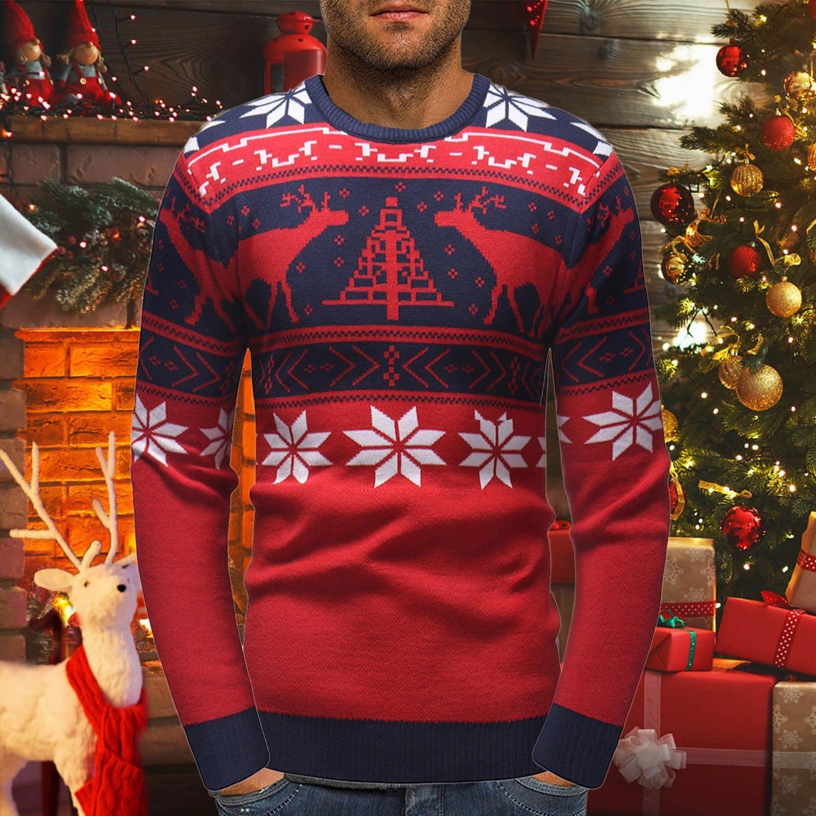 Maglione Uomo Natale, Maglia Natalizia Uomo Maglioni Brutti Di Natale Cotone Maglione Uomo Invernale Natalizio Girocollo Maglione Lungo Inverno Maglioni Di Natale Famiglia Per Feste Di Vacanza