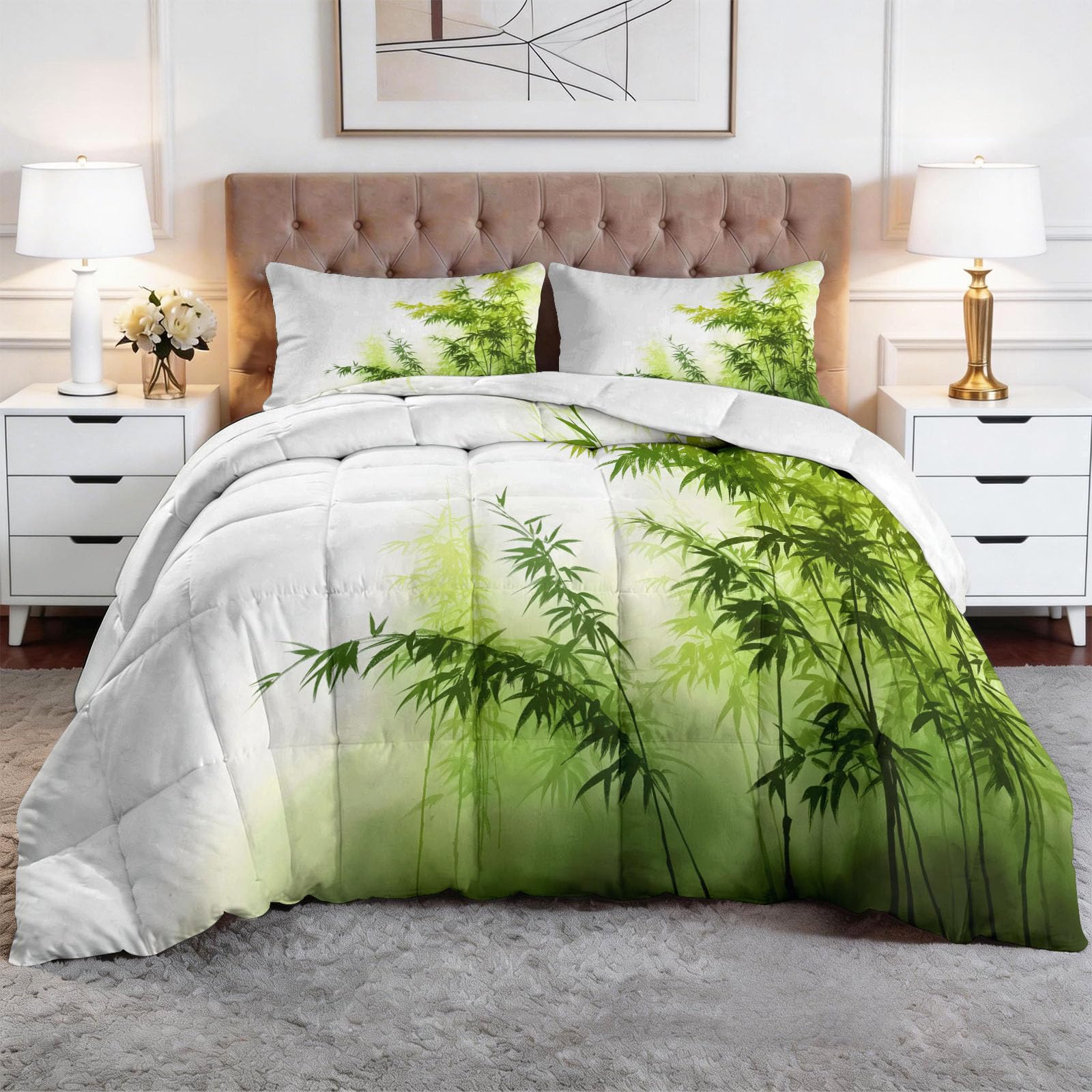 Zielona dżungla, podwójna, nadająca się do prania, kołdra 200 x 200 cm, lekka, oddychająca, mgiełka, liście roślin, całoroczna, miękka, przyjazna dla skóry, hipoalergiczna pościel dla chłopców