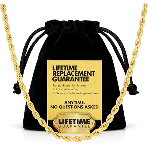 LIFETIME JEWELRY 24K Gold Rope Chain for Men Women – 10X Thicker Real Gold Plated Diamond Cut 3mm Necklace – Made in USA with Lifetime Replacement