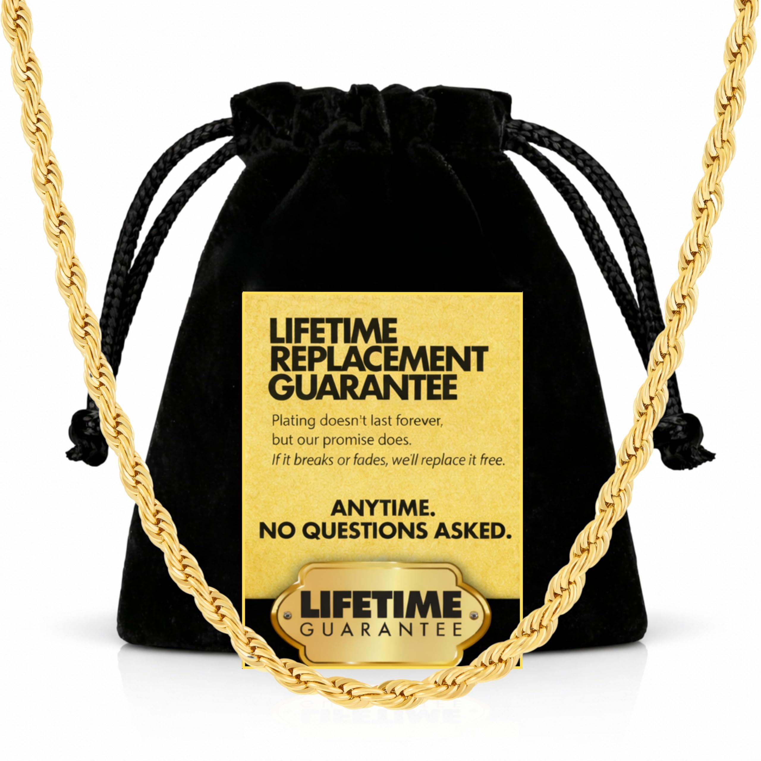 3mm Rope Chain Necklace 24k Real Gold Plated for Women Men Teen with Free Lifetime Replacement Guarantee-image-41