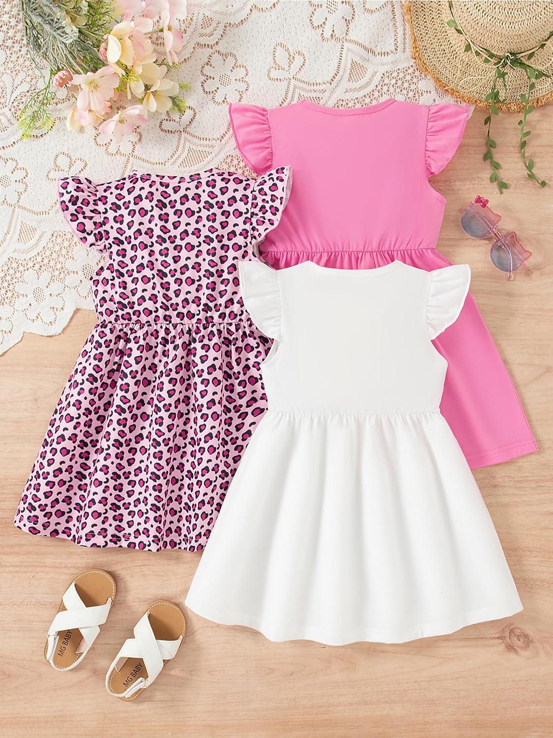 Girls Dresses Toddler Girls Dress 3-Pack Casual Party Print Skater A-line Dress Sundress White/Pink 5-6 Years image 2 of 7 B0F2Y8JJKN