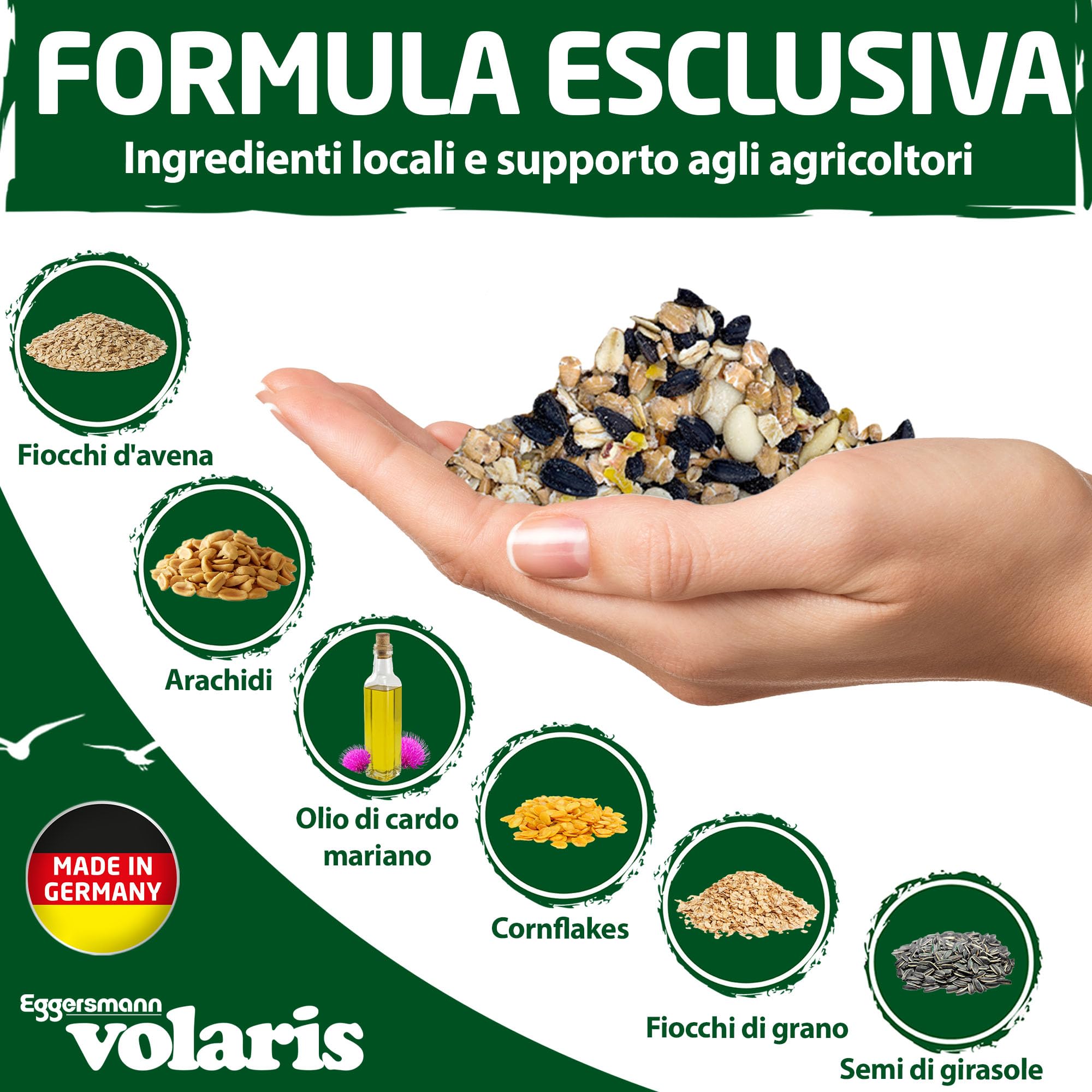 Eggersmann volaris 25 kg Volaris grani | Mangime per uccelli selvatici tutto l'anno | Semi di girasole per mangime per uccelli selvatici