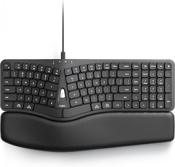 Nulea Ergonomic Split Keyboard, Wired Natural Typing Keyboard with Integrated Palm Rest for Wrist Pain Relief, 2-in-1 Type C&Type A Plug for Mac,Windows,Office & Home,Black - 1