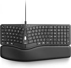 Nulea Teclado ergonômico HA398 com fio, teclado dividido com descanso de pulso acolchoado - preto