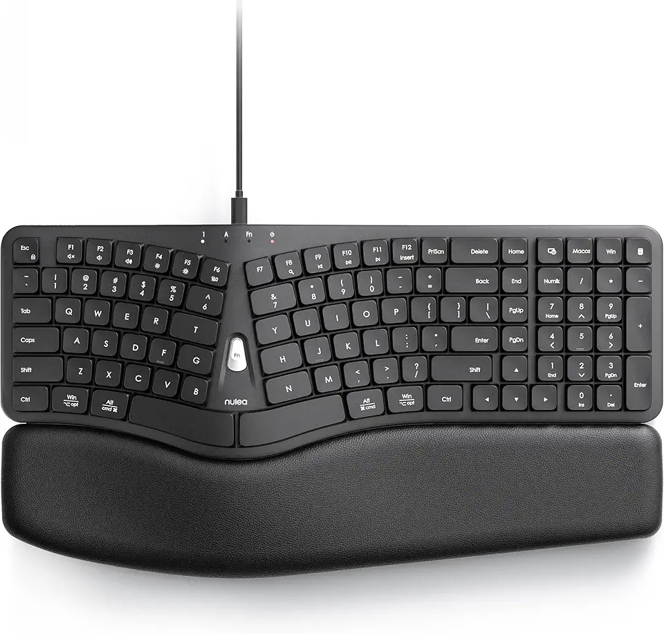 Nulea Teclado ergonômico HA398 com fio, teclado dividido com descanso de pulso acolchoado - preto