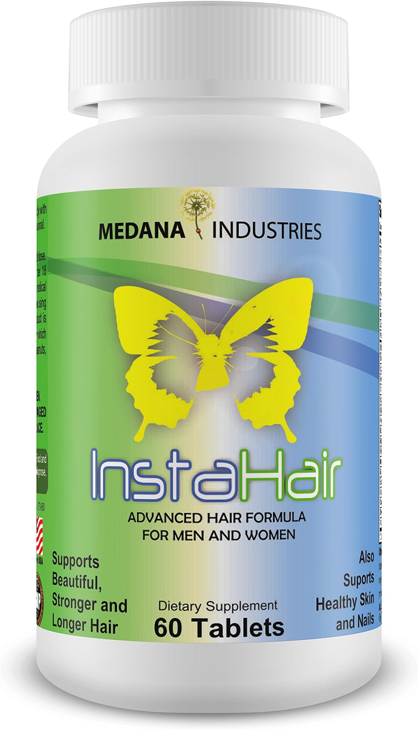 INSTAHAIR: The ONLY and Best Hair Growth Advanced Formula for Women and Men with 34 Powerful Ingredients Including 5000mcg Biotin for Fast Hair Growth + Advanced Hair Formula with Vitamins, Minerals, and Natural Herbal Extracts that Promotes Beautiful, Stronger, Longer, and Brighter Hair + Helps Stop Hair Loss and Repairs Hair Follicles + Hair Regrowth Treatment + Healthy Hair Growth and Gain + Supplement Also Works As An Enhancer For Skin and Nails + 60 Extra Strength Tablets + Made in USA + by Medana Industries + This is the MIRACLE everybody is talking about