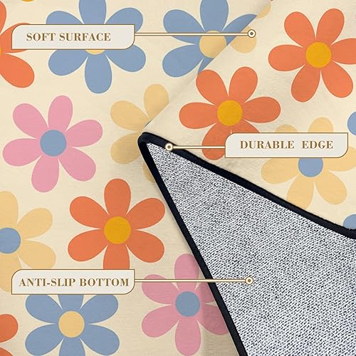Miniatura 5 de 32"x 48" Area Rugs Washable Rug Entryway Rug Floral Pattern Style 70s Groovy Daisy Flowers Retro Floral Naive Bathroom Rugs Door Mat Welcome Mat