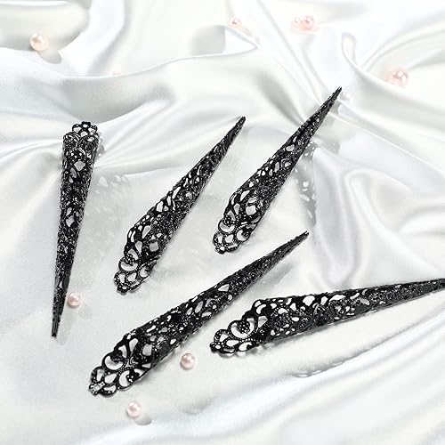 Miniatura 3 de Paquete de 20 anillos de uñas de Halloween de reina antigua, garra de metal para nudillos para Halloween, mujeres, cosplay, disfraces, espectáculo