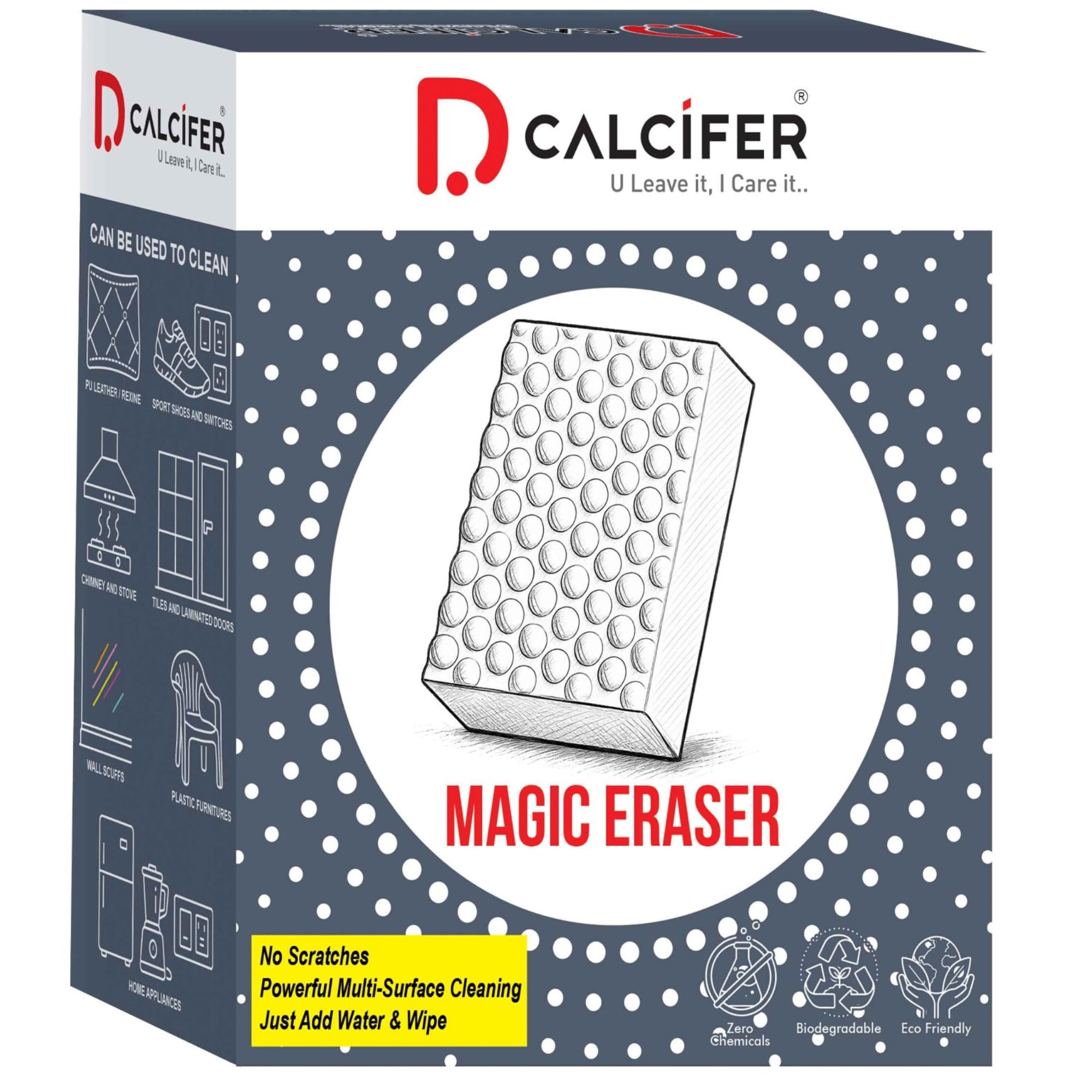 Dcalcifer Magic Eraser | Pack of 4 | Scratch Free Multi - Surface Cleaning Sponge | Removes 100+ Tough Stains | Just Add Water | Removes Wall Marks, Kitchen Grease, Shoe Stains & Switch Board Dirt-image-9