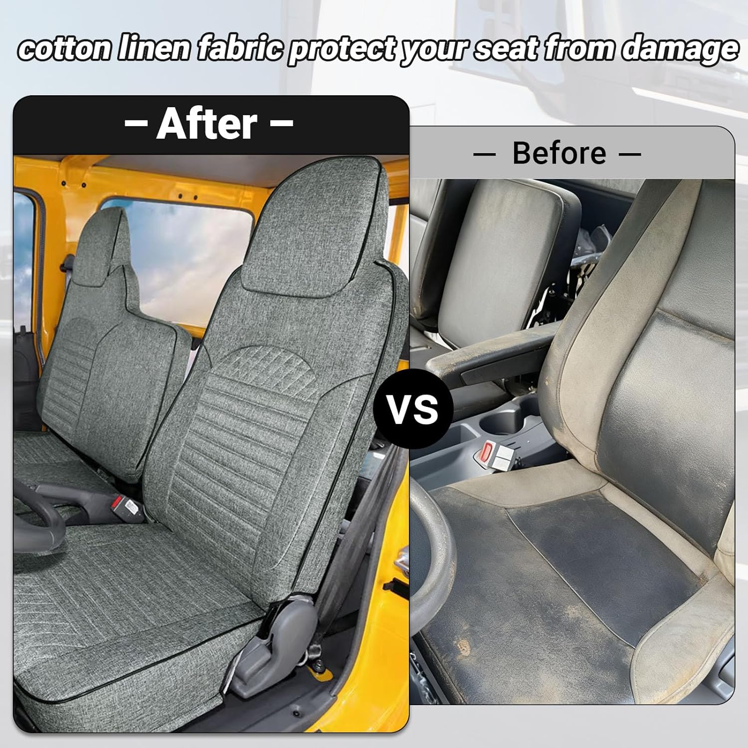 Custom Fit Seat Cover for 2006-2025 Isuzu NPR 40/60 Split Bench, Front Bench Seat Linen Covers for Trucks, Breathable Seat Cover with Back Storage