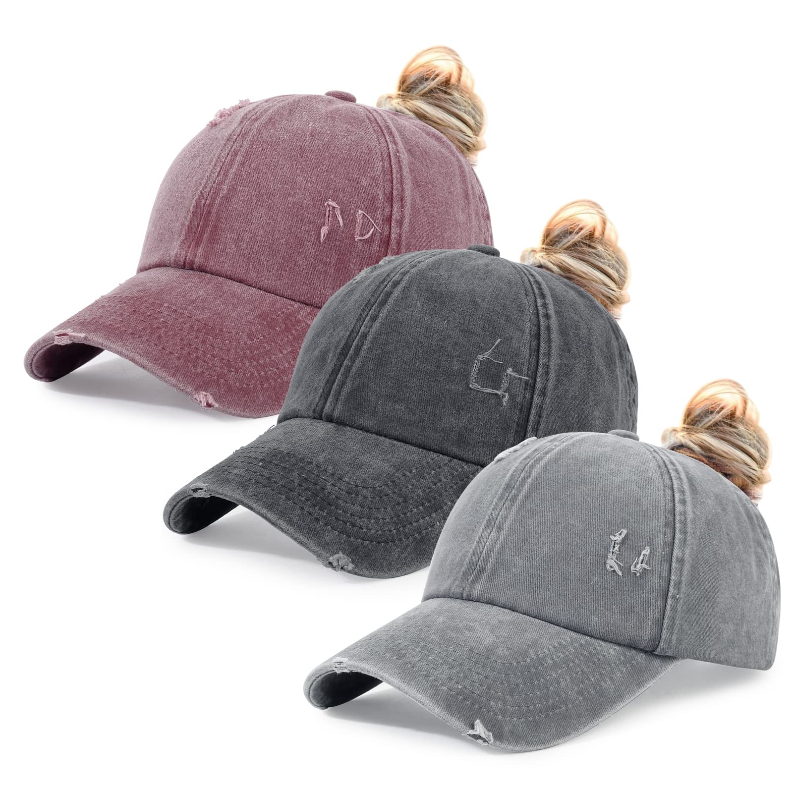 HH HOFNEN Ponytail Hat for Women Washed Distressed Baseball Cap Ponycaps
