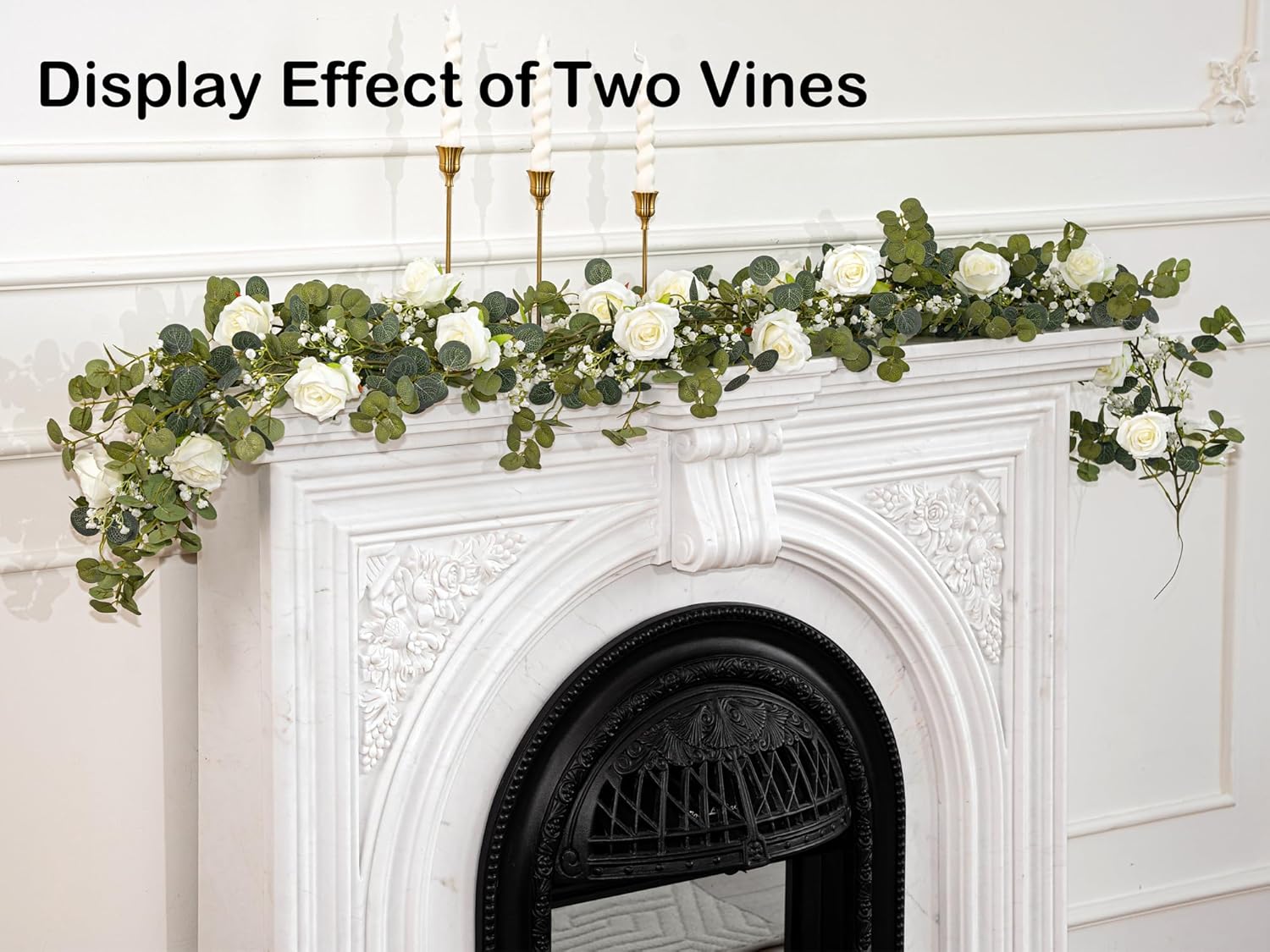 6FT Artificial Eucalyptus Garland with Flowers, 10 White Roses Baby Breath Garland Floral Greenery for Wedding Party Centerpiece Table Runner Backdrop Wall Decor Decoration - Image 7