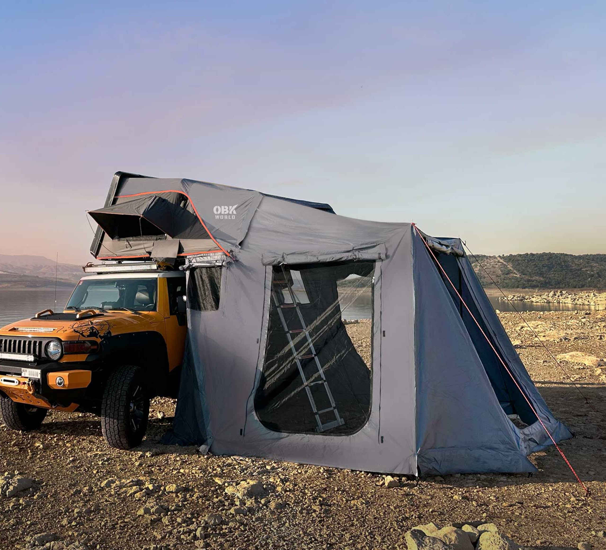 MIRAGE-XL + ANNEX Rooftop, Closed Size: 210x125x25 CM (L,W,H), All Seasons Tent, Hard Shell Car Tent with Foam mattress, Beach tent, Desert tent, Model 2024 (MIRAGE TYPE 3)