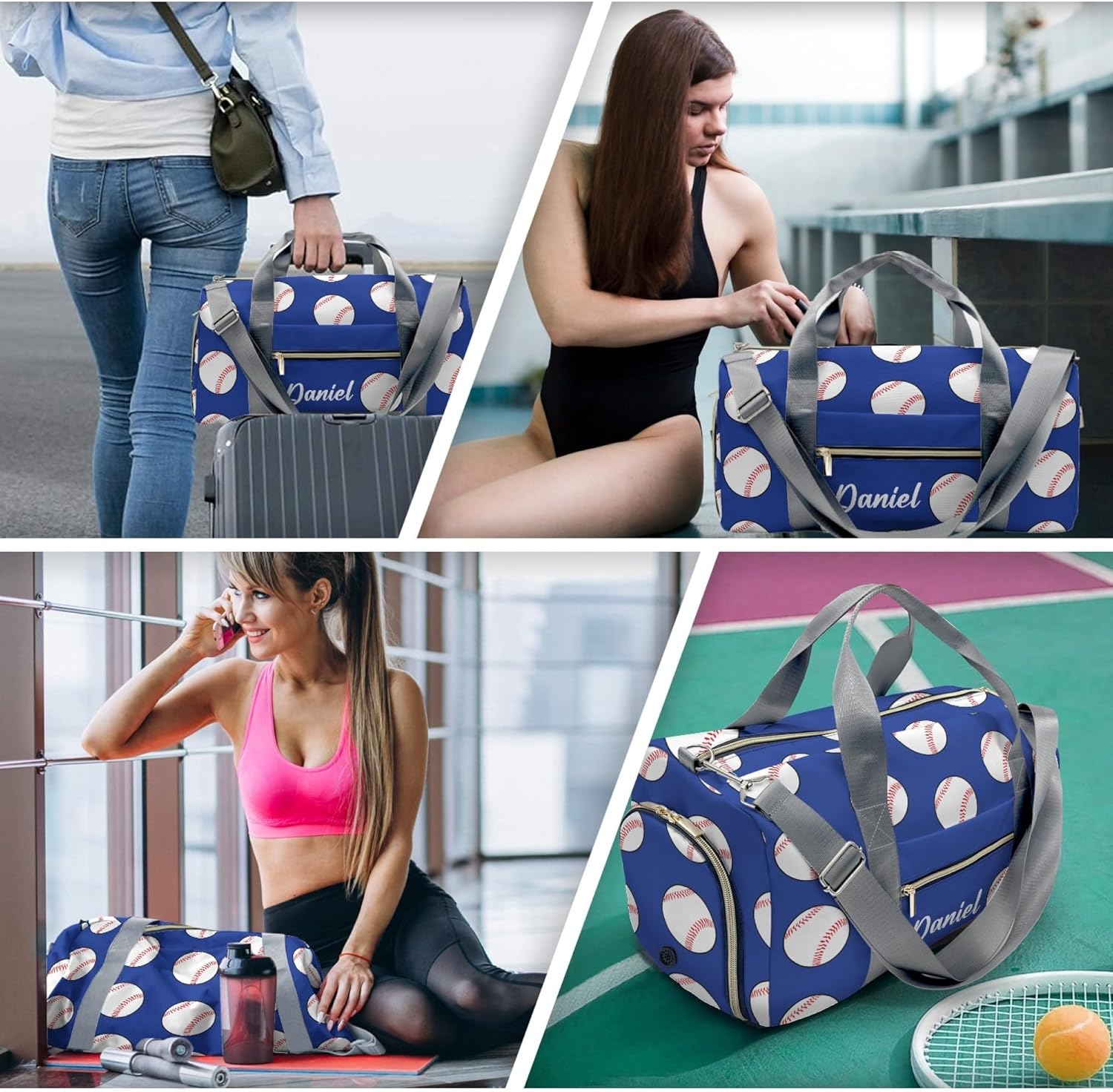 Personalized Duffel bag, Custom Small Gym Bag for Men Women, Baseball Sports Workout Travel Bag with Shoes Compartment, Weekender Bag, Sleepover Bag