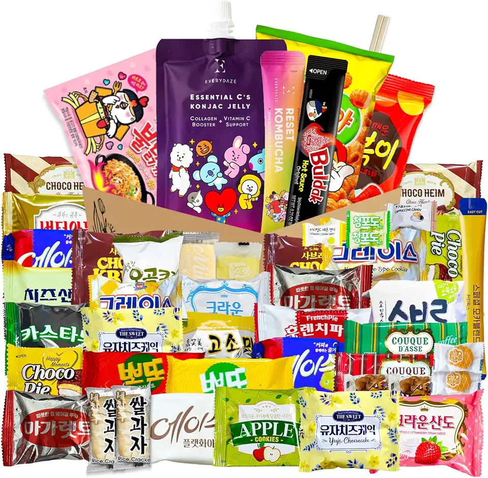 Korean Snack Box 48 Count - Variety of Individually Wrapped Korean Snacks with Chips, Cookies, Ramen and Candy for Kids, Children, College Students, and Adults. Gift Box for K-Food Lovers - Journey of