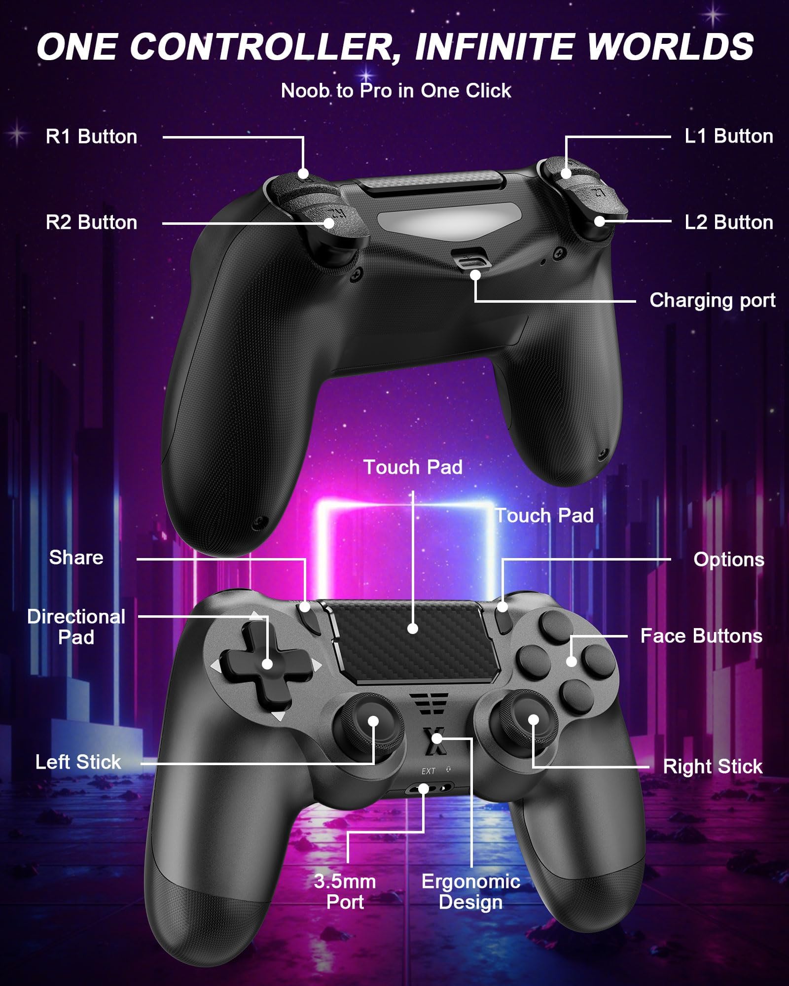 ARCELI Wireless Controller for PS-4, Bluetooth Gamepad Joystick for PS-4 with Dual Vibration, Touchpad, 3.5mm Stereo Headphone Jack, Six Axis Motion Control, Compatible with PS-4/Slim/Pro/PC(Grey) — view 7